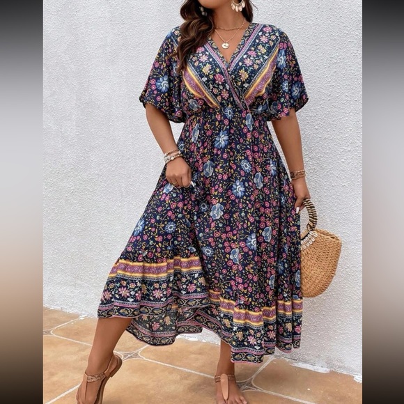 Dresses & Skirts - Boho floral print butterfly sleeve dress